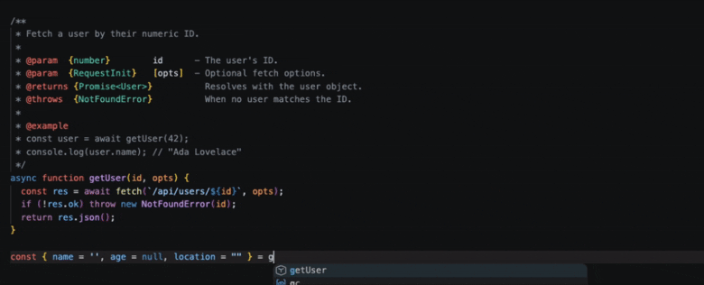 IDE autocomplete example